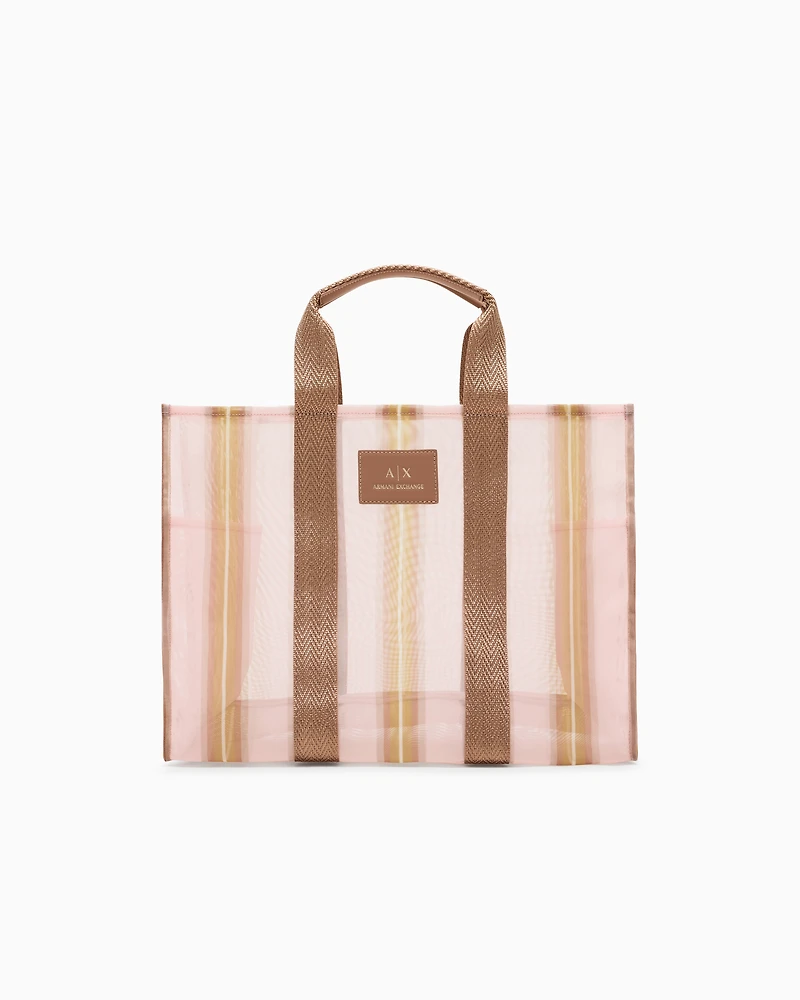 Transparent striped fabric shopper bag