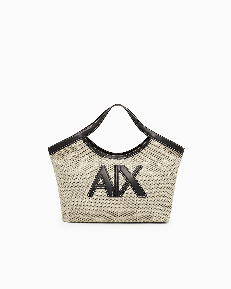 Woven fabric handbag with logo