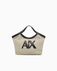 Woven fabric handbag with logo