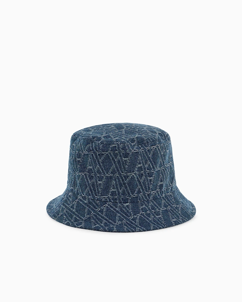 Denim bucket hat with allover logo