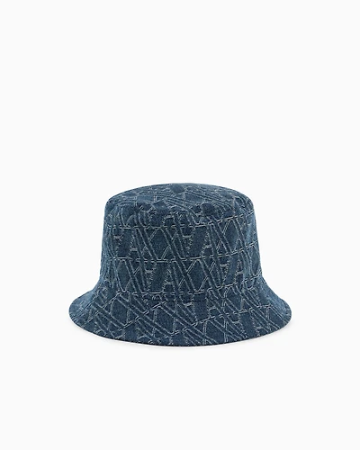 Denim bucket hat with allover logo