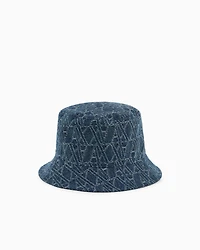 Denim bucket hat with allover logo