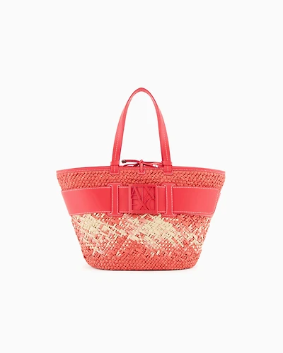 Straw shopper bag with logo band