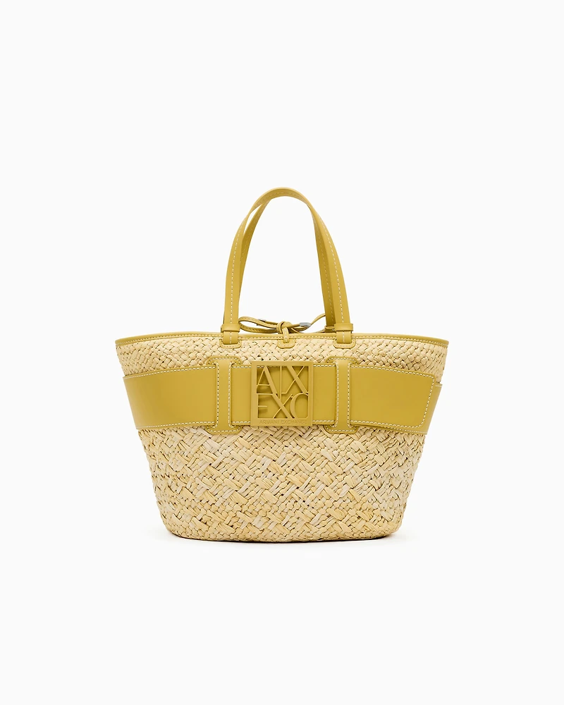 Straw shopper bag with logo band