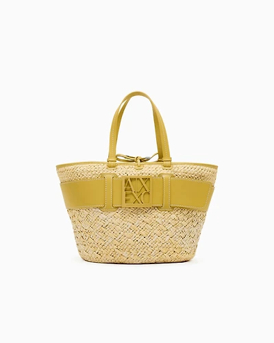 Straw shopper bag with logo band