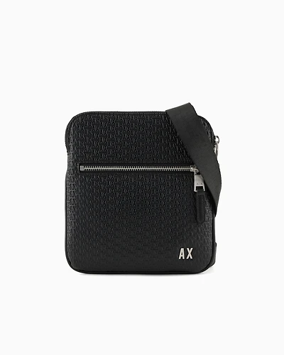 Armani Exchange - Flat shoulder bag with embossed logo on the entire surface, Man, Black, Size: TU