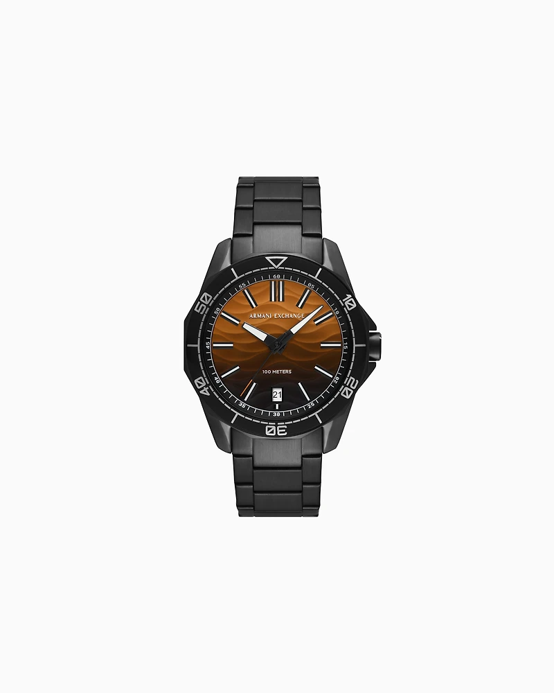 Armani Exchange Three-Hand Date Black Stainless Steel Watch