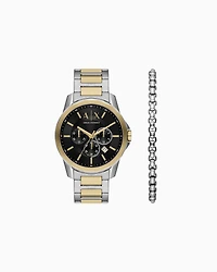Two-Tone Stainless Steel Chronograph Watch Set with Bracelet