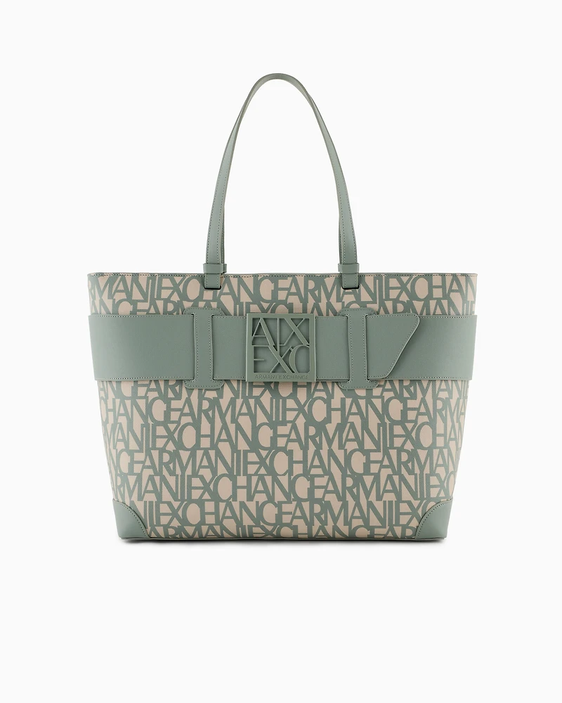 Shopper bag with allover contrasting logo