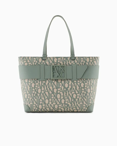 Shopper bag with allover contrasting logo