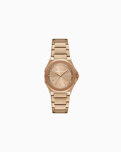 Armani Exchange Three-Hand Beige Gold-Tone Stainless Steel Watch