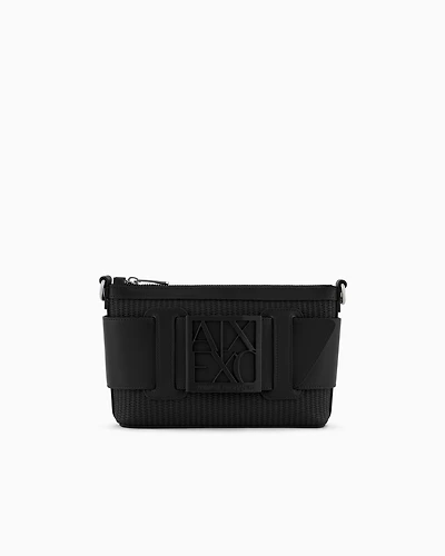 Woven fabric shoulder bag with logo