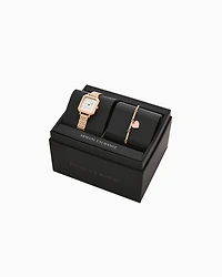 Armani Exchange Three-Hand Rose Gold-Tone Stainless Steel Watch and Bracelet Set
