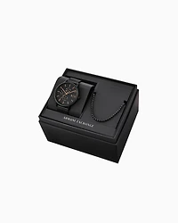 Armani Exchange Multifunction Black Stainless Steel Watch and Necklace Set