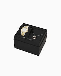  Three-Hand Two-Tone Stainless Steel Watch and Necklace Set