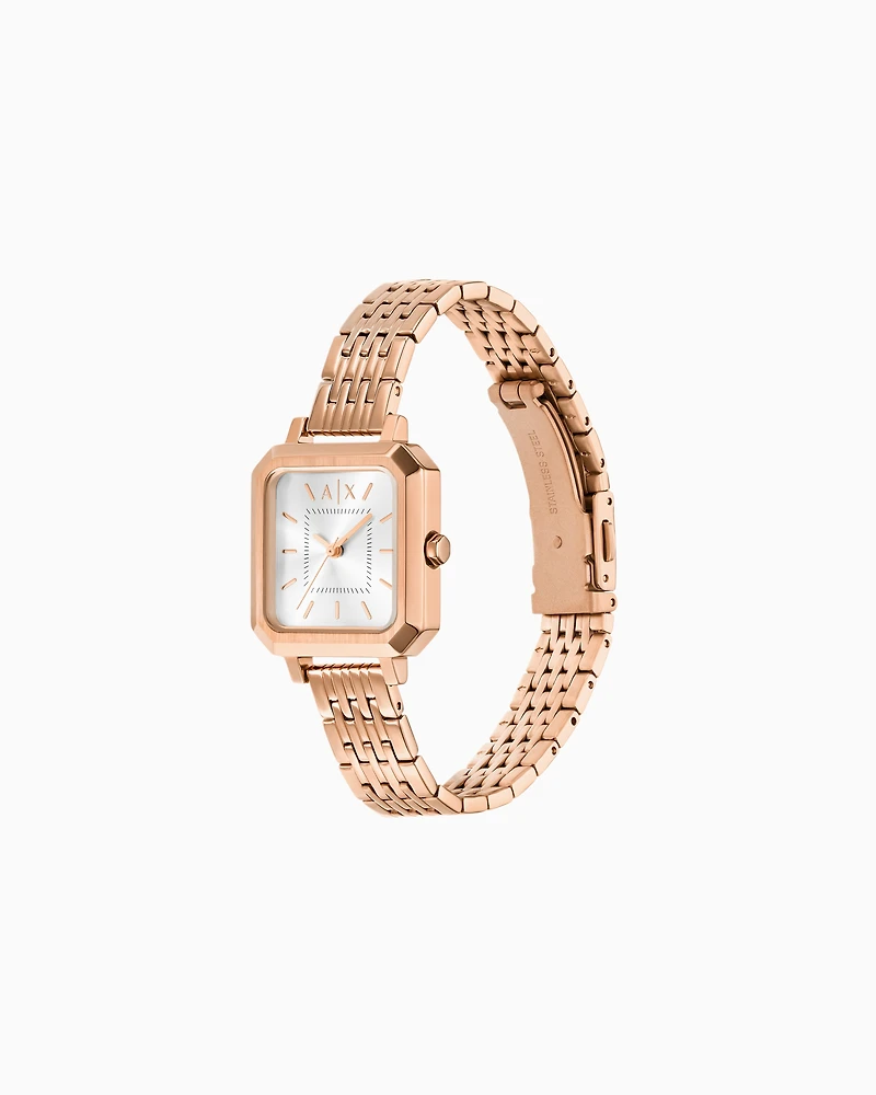 Armani Exchange Three-Hand Rose Gold-Tone Stainless Steel Watch and Bracelet Set