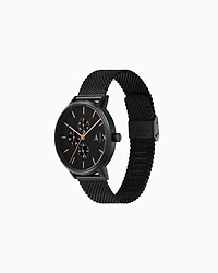 Armani Exchange Multifunction Black Stainless Steel Watch and Necklace Set