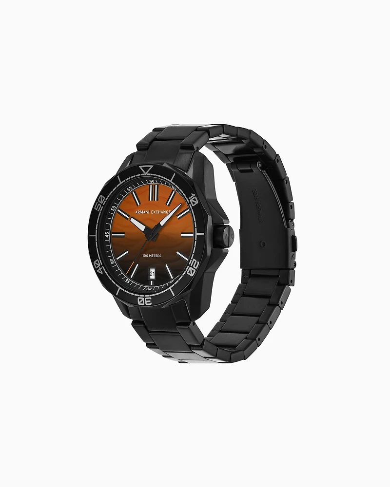 Armani Exchange Three-Hand Date Black Stainless Steel Watch