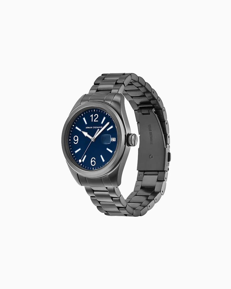  Three-Hand Black Stainless Steel Watch