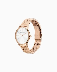Three-hand watch and necklace set in rose gold-tone stainless steel