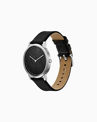 Two-Hand Black Leather Watch and Denim Strap Set