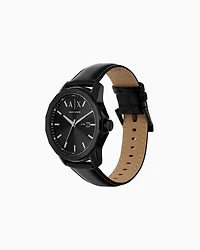 Armani Exchange - Black leather watch with three-hand date display and black stainless steel bracelet, Man, Multicoloured, Size: TU