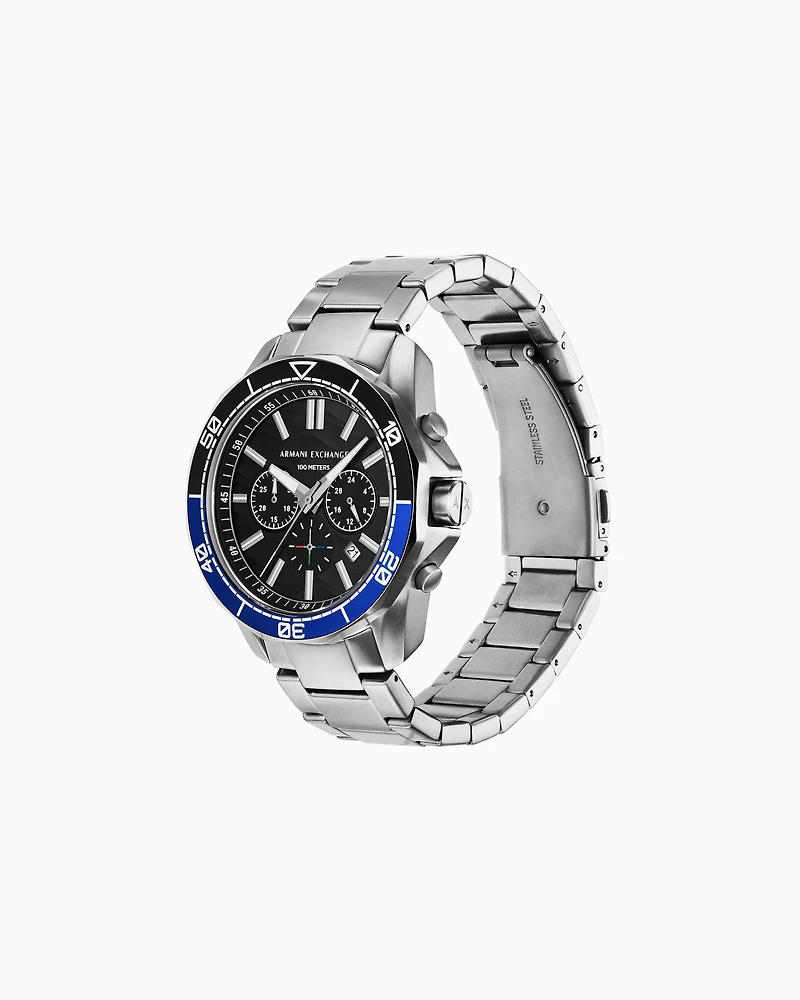  Chronograph Stainless Steel Watch and necklace set