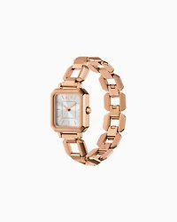  Three-Hand Rose Gold-Tone Stainless Steel Watch and necklace set