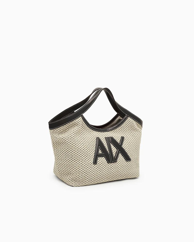 Woven fabric handbag with logo