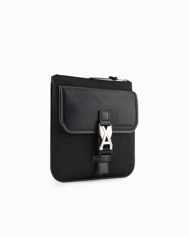 Flat shoulder bag with logo