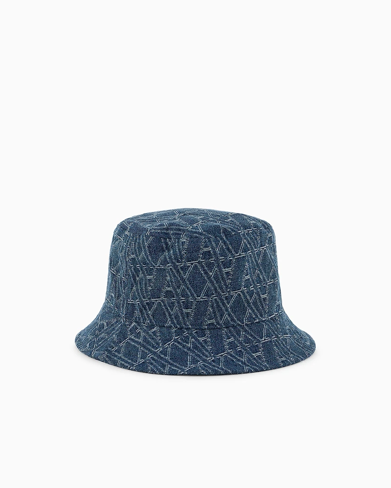 Denim bucket hat with allover logo