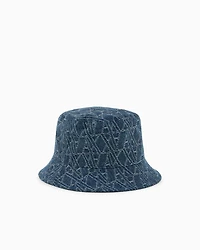 Denim bucket hat with allover logo