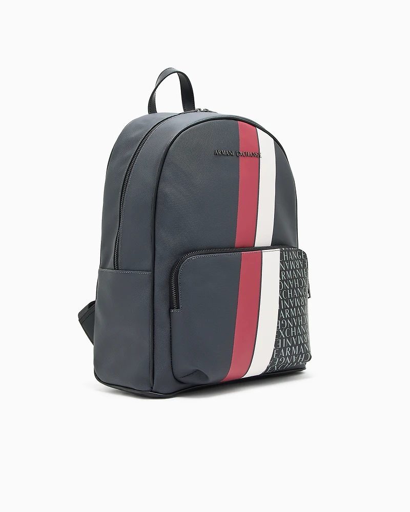 Backpack with monogram and stripes