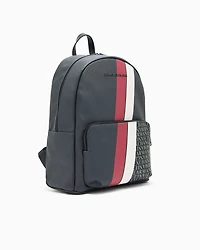 Backpack with monogram and stripes