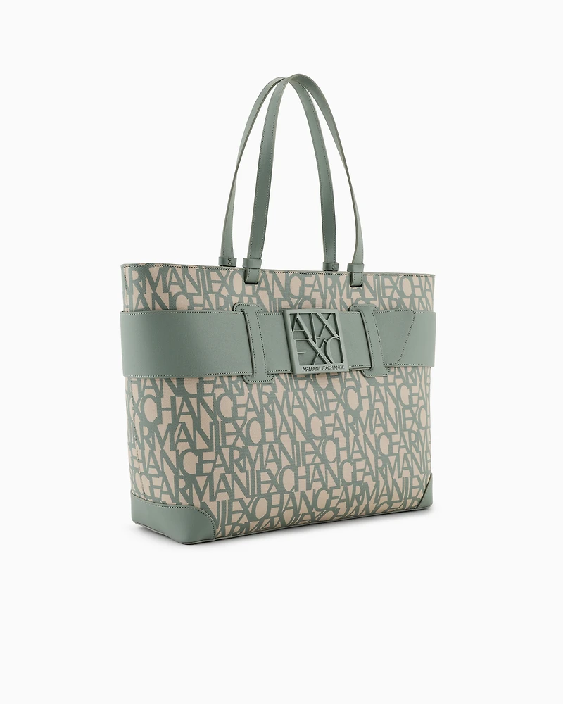 Shopper bag with allover contrasting logo