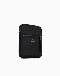 Semi-rigid flat shoulder bag with external pocket