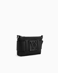 Woven fabric shoulder bag with logo