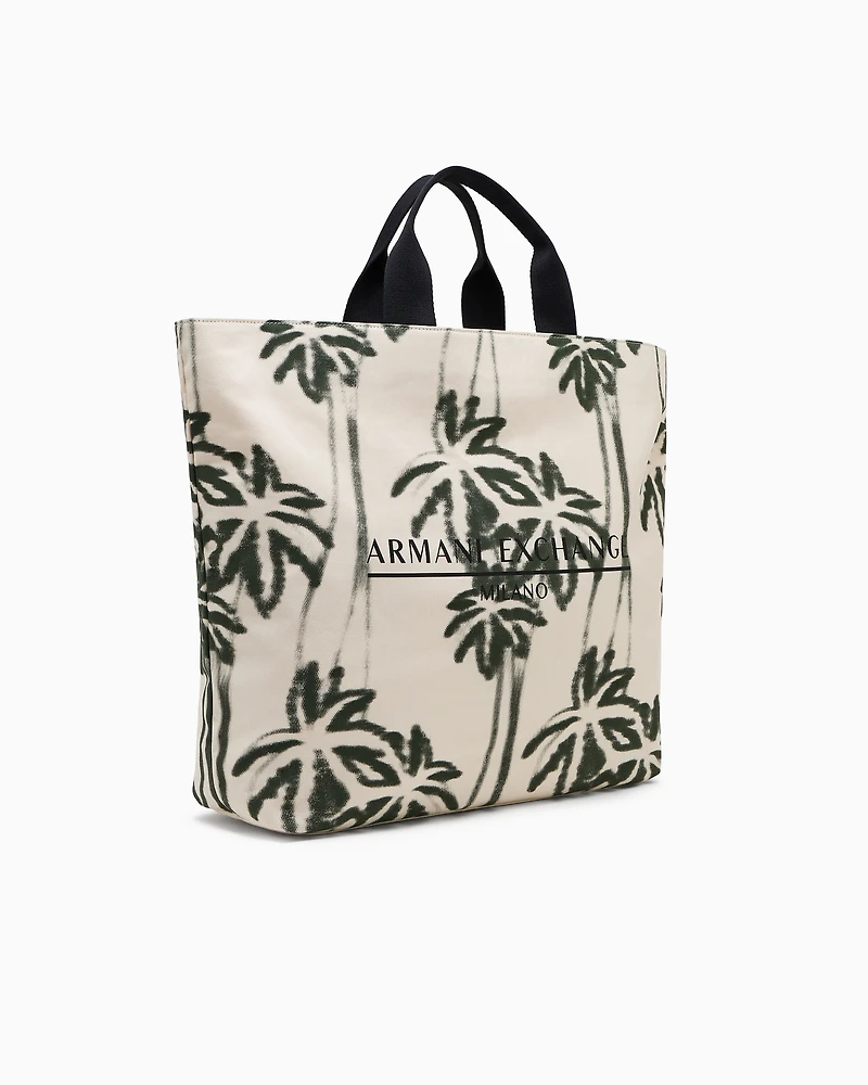 Palm-patterned cotton shopper bag