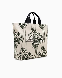 Palm-patterned cotton shopper bag