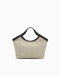Woven fabric handbag with logo