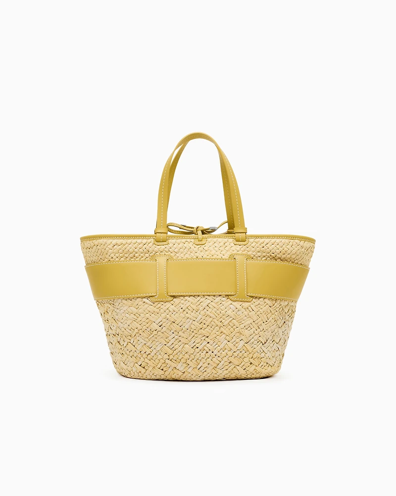 Straw shopper bag with logo band