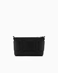 Woven fabric shoulder bag with logo