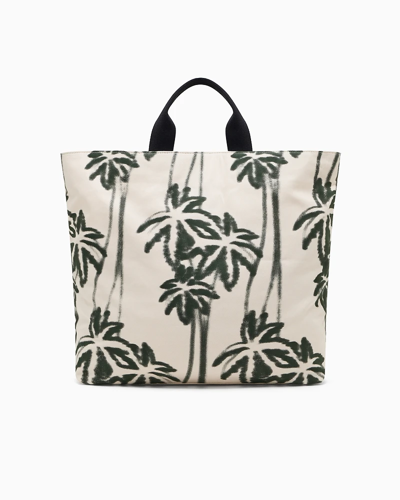Palm-patterned cotton shopper bag
