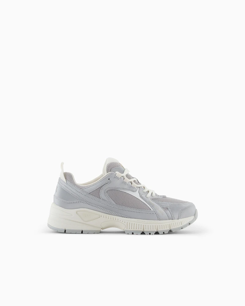 Armani Exchange - Chunky sneakers with a mix of materials, Man, Silver, Size: