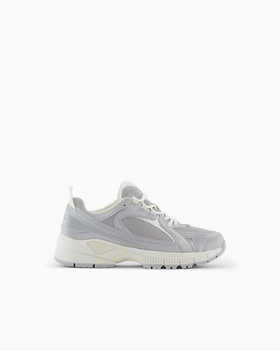 Armani Exchange - Chunky sneakers with a mix of materials, Man, Silver, Size: