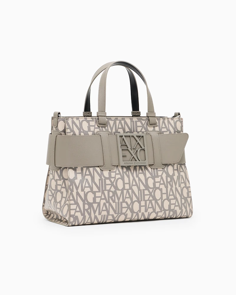 Large tote bag with double handles and shoulder strap