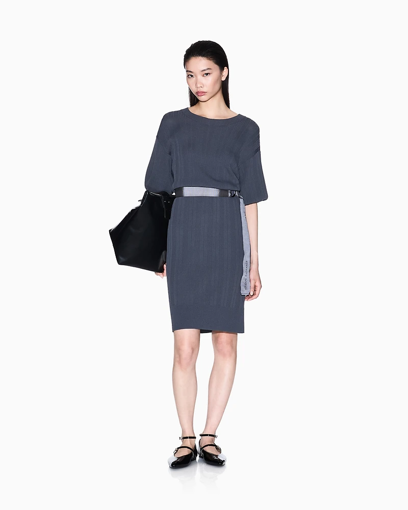 Ribbed midi dress with belt