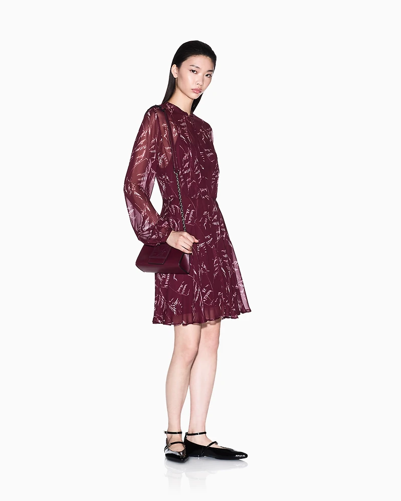 Foliage Print Chiffon Midi Dress