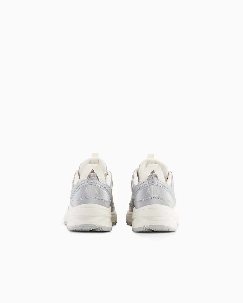 Armani Exchange - Chunky sneakers with a mix of materials, Man, Silver, Size: