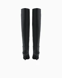 BLACK HIGH HEEL KNEE LOGO BOOTS